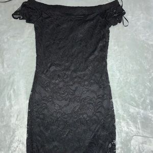 Strapless body tight black floral dress